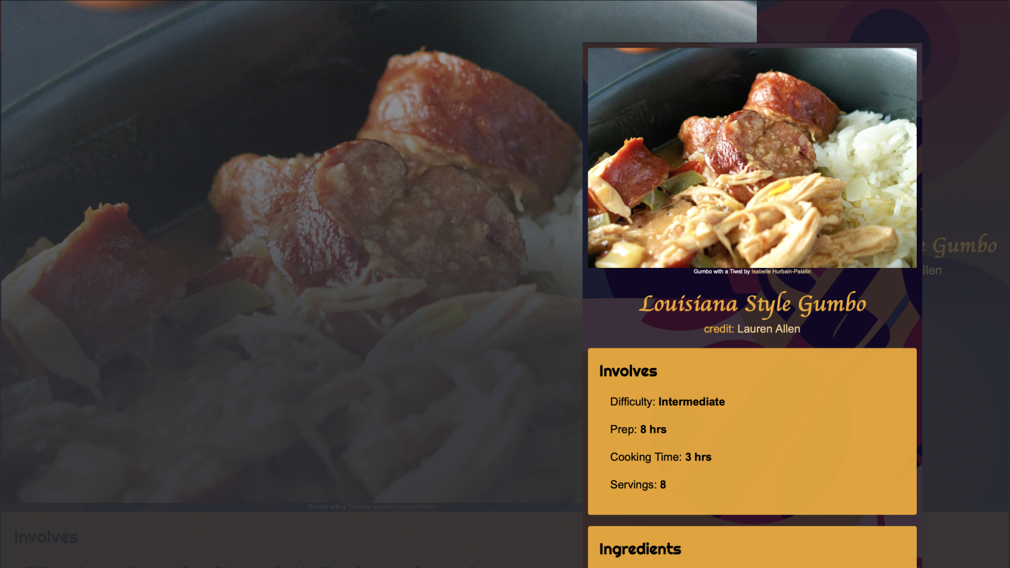 Responsive website layout for a Cajun gumbo recipe, shown in both mobile and desktop views